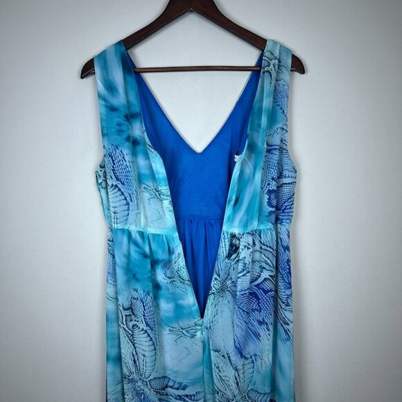 Boston Proper Maxi Dress Women Medium Blue Tonal Print Sleeveless Stretch V-Neck - Picture 7 of 12